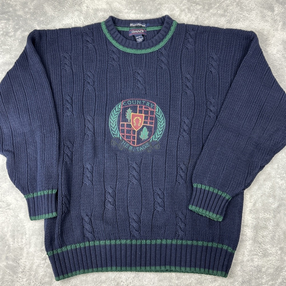 Vintage 90s Country Heritage Crest Gant Embroidered Knit Sweater Mens‎ Large